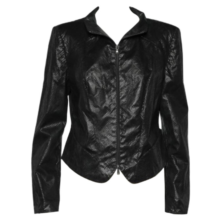 Emporio Armani - Giacca con zip in cotone testurizzato nero L. in vendita