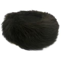 Joseph Magnin 1960s Black Fox Fur Felt Pill Box Hat 7