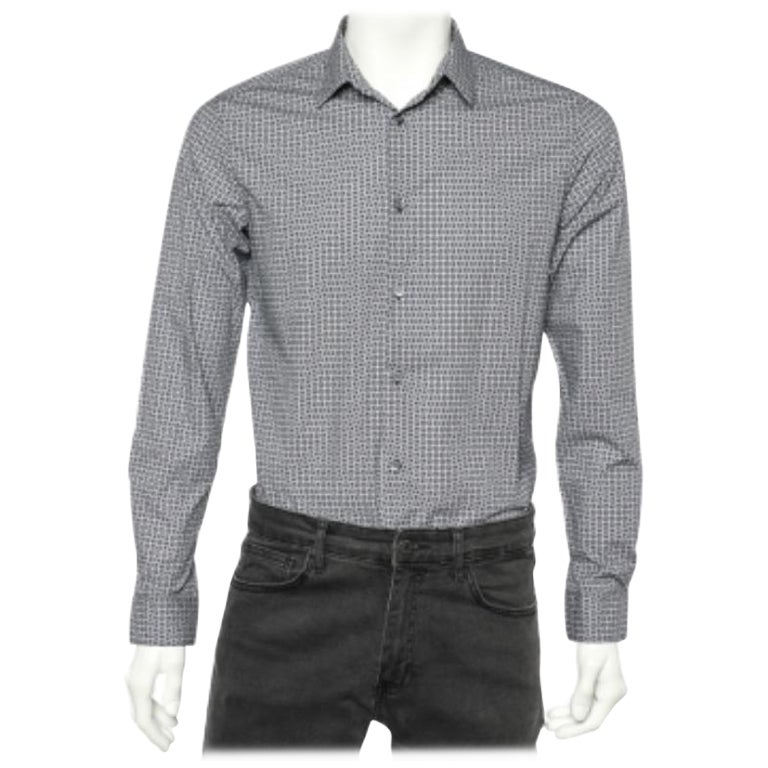 Emporio ARMANI Camisa Slim Fit Logotipo Azul Algodón M