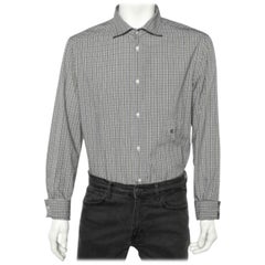 Just Cavalli Camisa gris a cuadros de algodón con botones 3XL