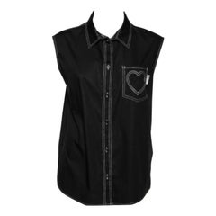 Love Moschino Black Cotton Heart Embroidered Sleeveless Shirt L