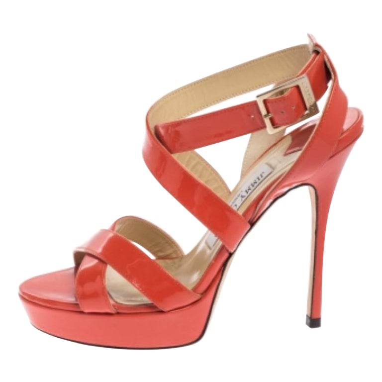 Jimmy Choo Sandalias con tira al tobillo de charol naranja talla 37