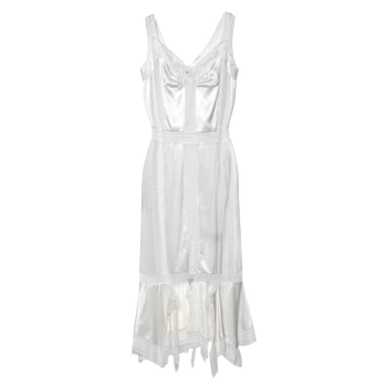 Burberry White Satin & Lace Paneled Slip Dress XS For Sale