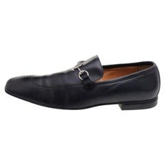 Mocasines Gucci Black Leather Hysteria Horsebit Slip On Talla 43.5