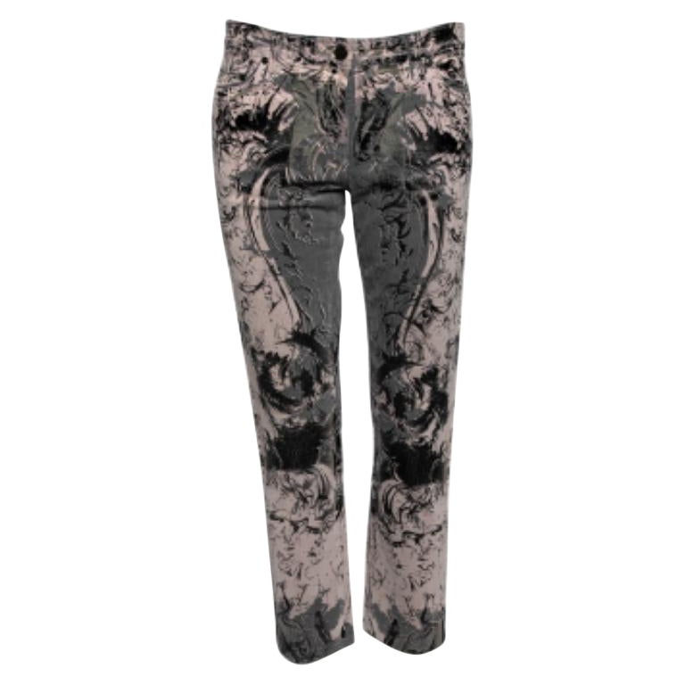 Roberto Cavalli Graue gerade Hose aus bedruckter Baumwolle M