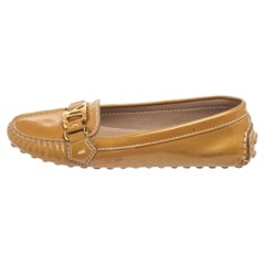 Louis Vuitton Olive Green Patent Leather Logo Loafers Size 36