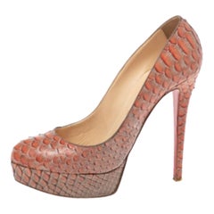 Christian Louboutin Pumps Bianca in pelle di pitone arancione/marrone misura 38,5