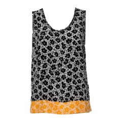 Love Moschino Weißes Top mit Blumendruck aus bedruckter Seide und besticktem Besatz, M