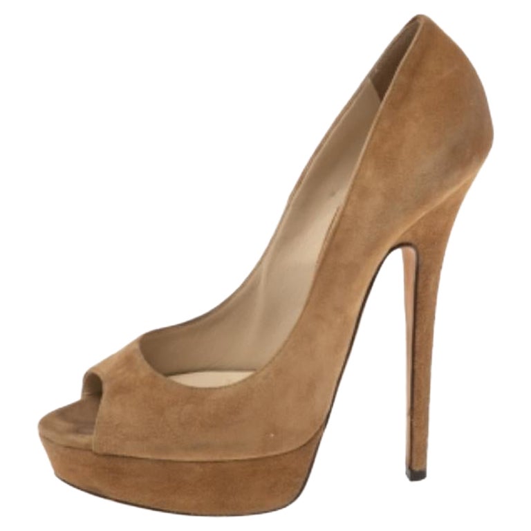 Jimmy Choo Brown Suede Peep Toe Platform Pumps Size 39