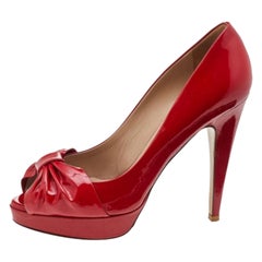 Valentino Red Patent Leather Bow Peep Toe Pumps Size 36