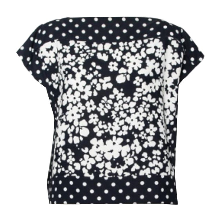 CH Carolina Herrera Top carré à imprimé floral marine et blanc M en vente