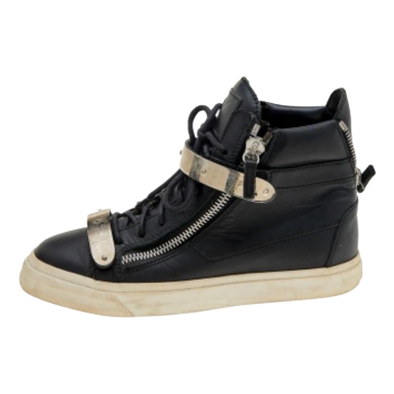 Giuseppe Zanotti Schwarz Leder Double Chain High Top Turnschuhe mit doppelter Kette Größe 38