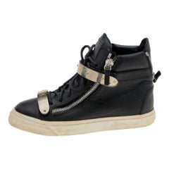 Giuseppe Zanotti Schwarz Leder Double Chain High Top Turnschuhe mit doppelter Kette Größe 38