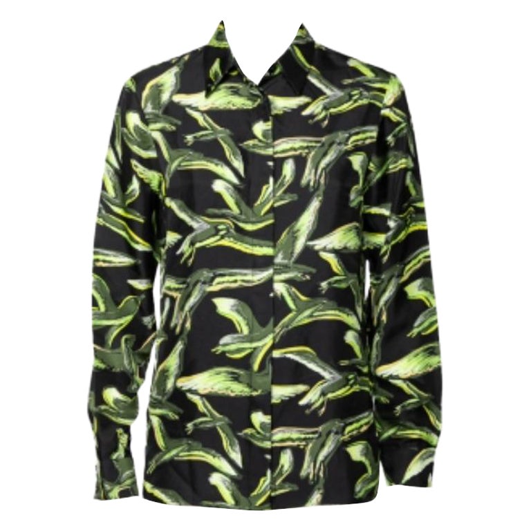 Chemise Emilio Pucci imprimée d'oiseaux noirs et verts M