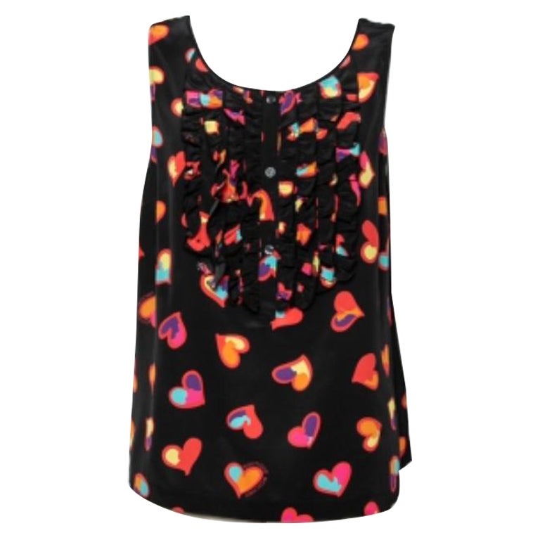 Boutique Moschino Top Seda Estampado Corazón Negro L en venta