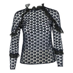 Self-Portrait Navy Blue Star Lace Ruffled Top XS