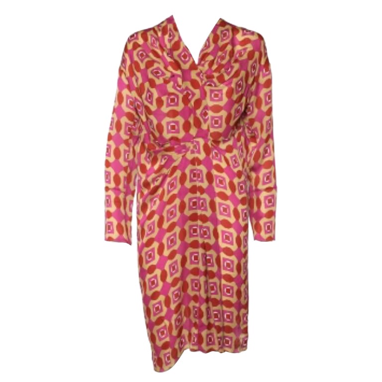 Marni Vestido midi drapeado de seda con estampado geométrico multicolor S en venta