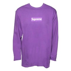 Supreme Purple Cotton Logo Printed Crew Neck T-Shirt L
