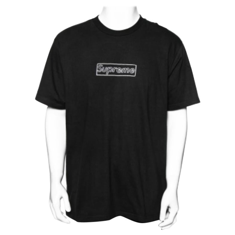 Supreme Black Cotton Logo Printed Crew Neck T-Shirt L For Sale