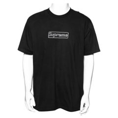 Supreme Black Cotton Logo Printed Crew Neck T-Shirt L