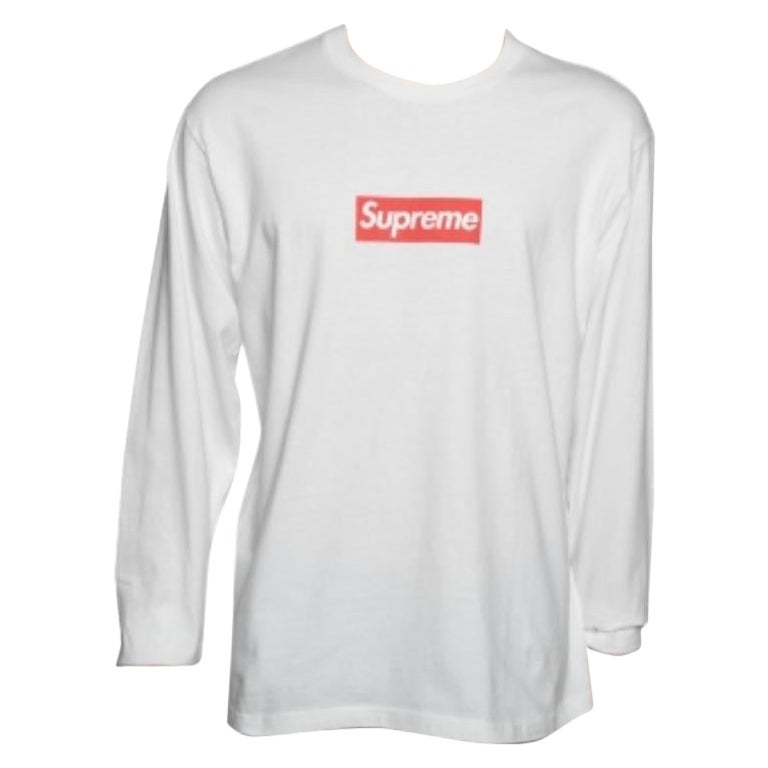 Supreme White Cotton Logo Printed Crew Neck Long Sleeve T-Shirts L For Sale