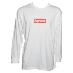 Supreme White Cotton Logo Printed Crew Neck Long Sleeve T-Shirts L