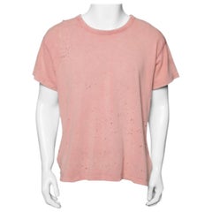 Camiseta de manga corta de cuello redondo de algodón lavado rosa Amiri S