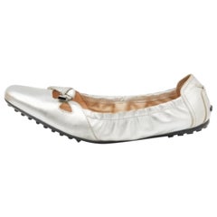 Tod's Metallic Silber Leder Scrunch Ballettschuhe Größe 37,5