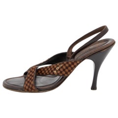 Louis Vuitton Brown Damier Ebene Calf Hair and Leather Slingback Sandals Size 38