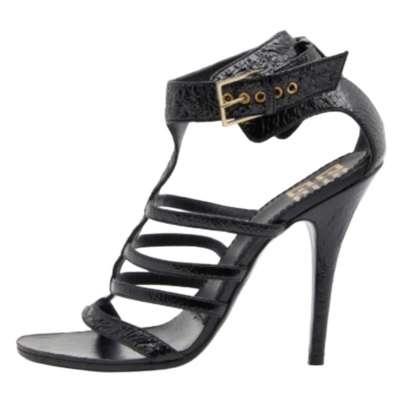 Givenchy Black Patent Leather Caged Open Toe Sandals Size 36.5 For Sale