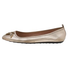 Tod's Gold Leather Tassel Ballet Flats Size 38