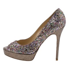 Jimmy Choo Multicolor Glitter Vibe Peep Toe Plateau Pumps Größe 38,5