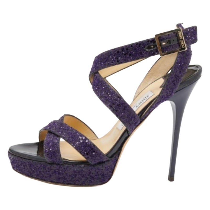 Jimmy Choo Sandali con plateau Criss Cross Vamp viola glitterati taglia 39