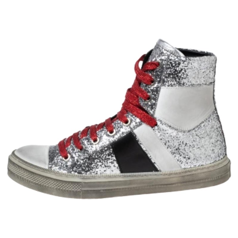 Amiri Multicolor Glitter And Leather High Top Sneakers Size 40 For Sale