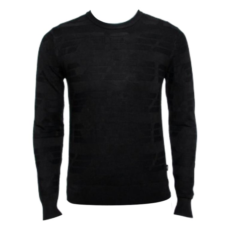 Emporio ARMANI Noir Pull en tricot texturé à manches longues et à col ras du cou XS