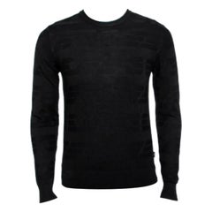 Emporio ARMANI Noir Pull en tricot texturé à manches longues et à col ras du cou XS