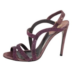 Roberto Cavalli - Sandales à lanières en daim violet ornées de cristaux, taille 40