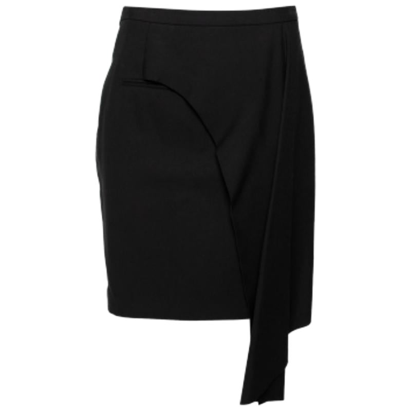 Balenciaga Black Wool Asymmetric Overlay Detailed Skirt M For Sale