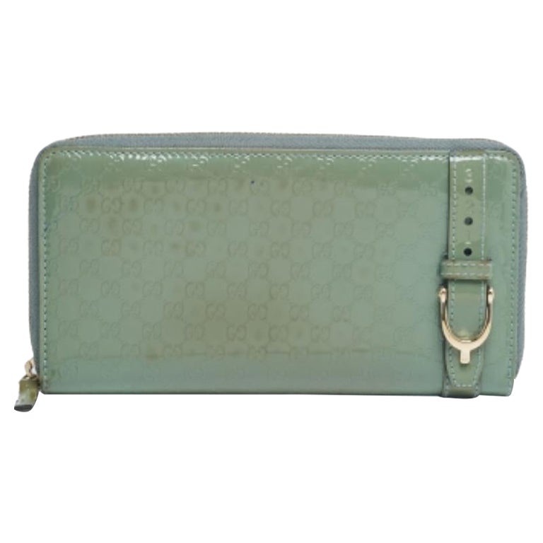 Gucci Green Microguccissima Patent Leather Zip Around Wallet For Sale