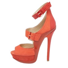 Jimmy Choo Orange Leather And Nubuck Platform Peep Toe Sandals Size 38