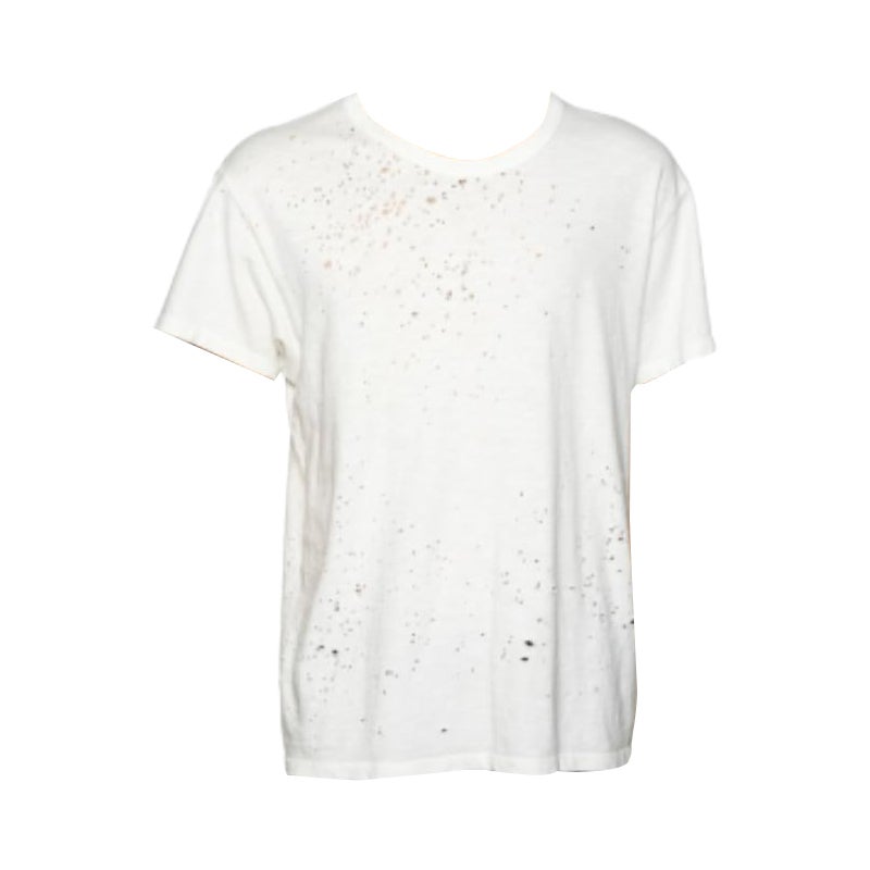 Amiri White Distressed Cotton Crew Neck T-Shirt M. M. en vente