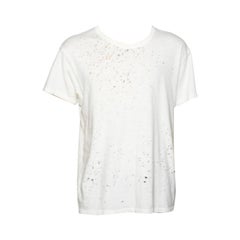 Amiri White Distressed Cotton Crew Neck T-Shirt M. M.