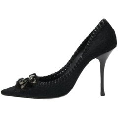Le Silla Black Calf Hair Crystal Embellished Pointed Toe Pumps Size 38