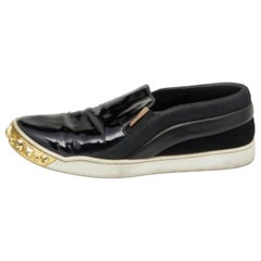 Louis Vuitton Black Patent Leather and Suede Studded Slip On Sneakers Size 38