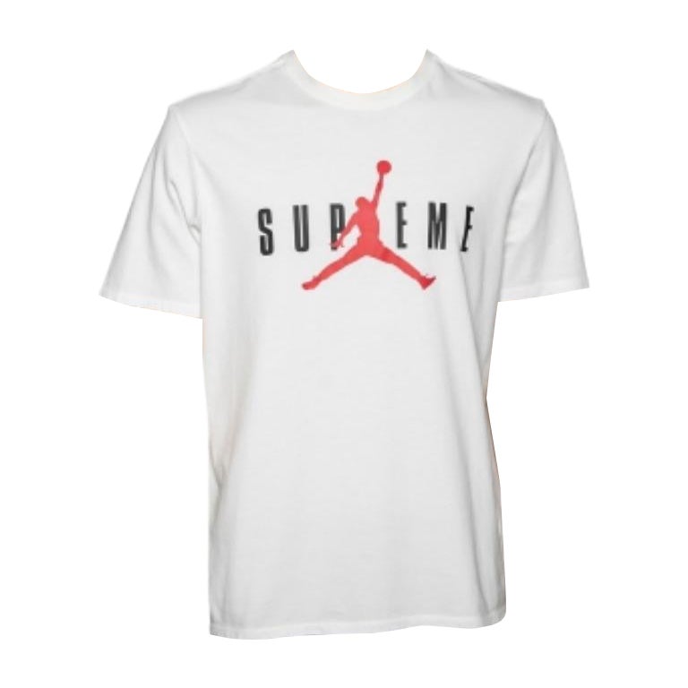Supreme X Jordan White Logo Printed Cotton T-Shirt L For Sale