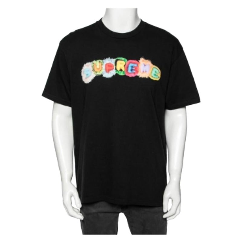 Supreme Black Logo Printed Cotton Short Sleeve T-Shirt L For Sale