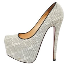 Christian Louboutin White/Black Raffia Daffodile Platform Pumps Size 36.5