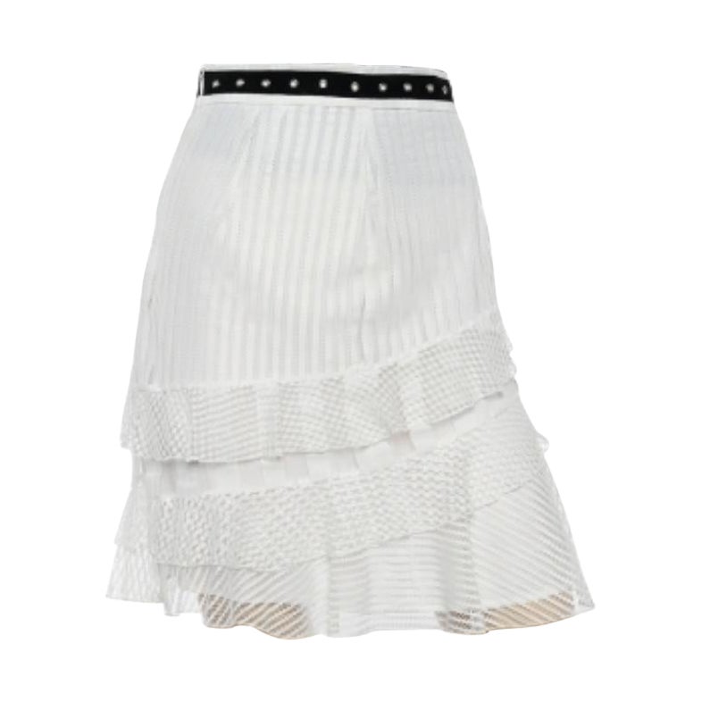 Just Cavalli White Lace Overlay Ruffle Tiered Skirt S For Sale