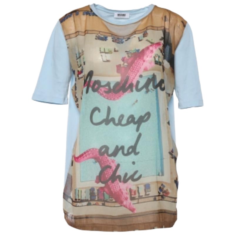 Moschino Cheap and Chic Camiseta con paneles de gasa estampada y algodón azul M en venta