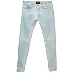 Fear of God Vaquero azul desgastado con cremallera Slim Fit Jeans M